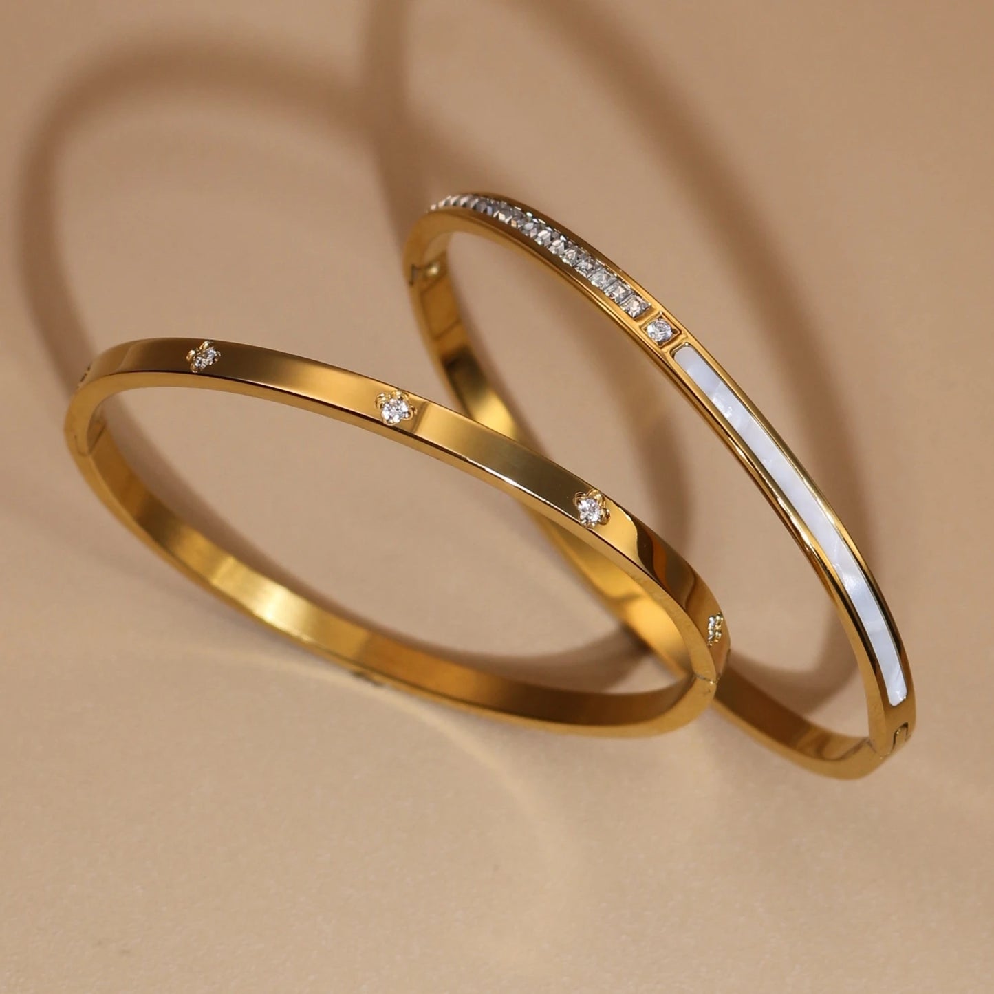 Geometric Crystal Design 18K Gold Plated Stainless Steel Bangle Bracelet Women's Jewelry Gift
