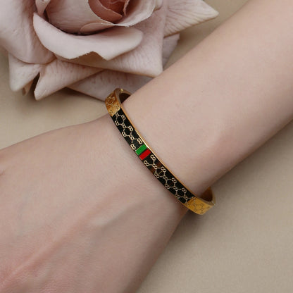 18K Gold Plated Stainless Steel 55MM Red Green Bangles Fashionable Bracelet