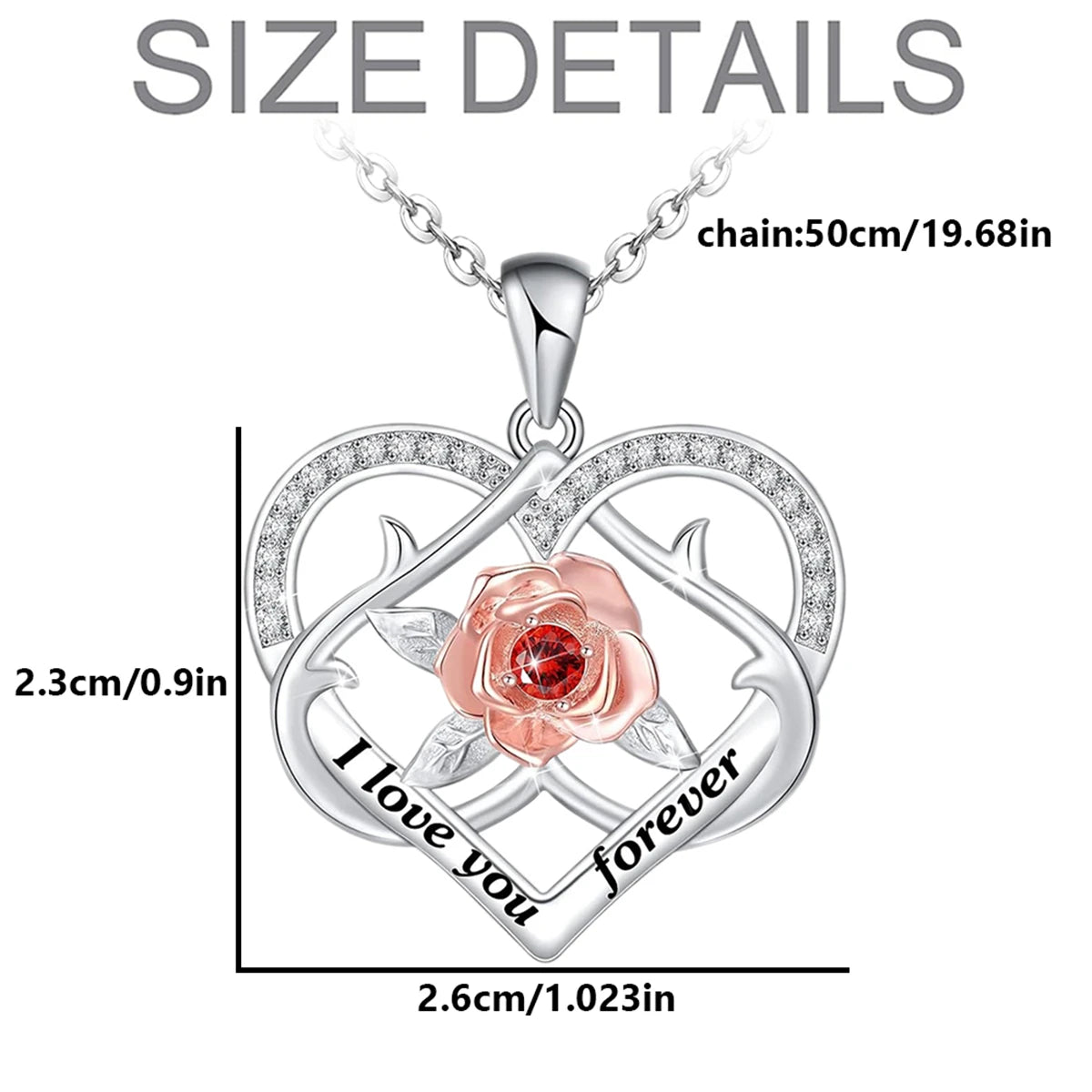 Women Perfect Valentine's Day Fashion I Love You Forever Heart-shape Rose Necklace Gift