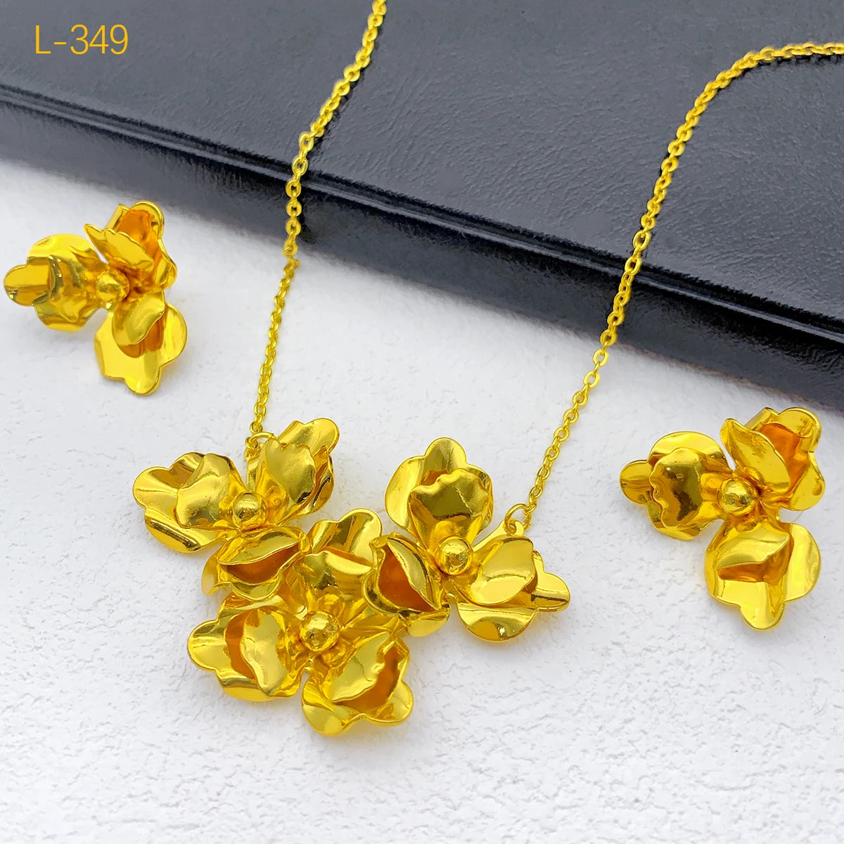 Dubai 24K Gold Plated Women Flower African Indian Bridal Wedding Necklace Earrings Jewelry Set