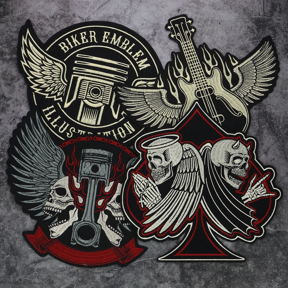 Large-Size Winged Skull Angel Biker Motorcycle Embroidered Patch Appliques Iron on Patches Badge Clothes Sewing
