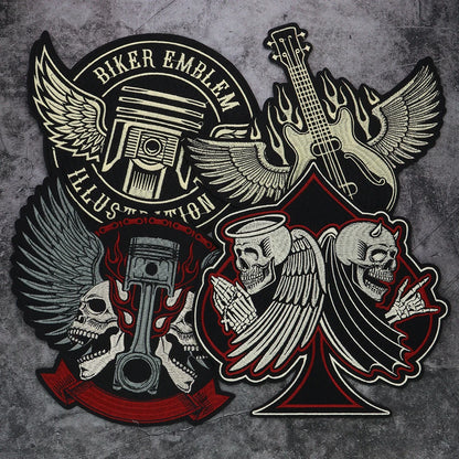 Large-Size Winged Skull Angel Biker Motorcycle Embroidered Patch Appliques Iron on Patches Badge Clothes Sewing