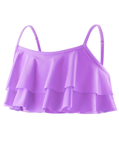 2pcs Kids Girl Sleeveless Pink Ruffle Crop Tops Scale Print Swim Briefs Swimming Suit