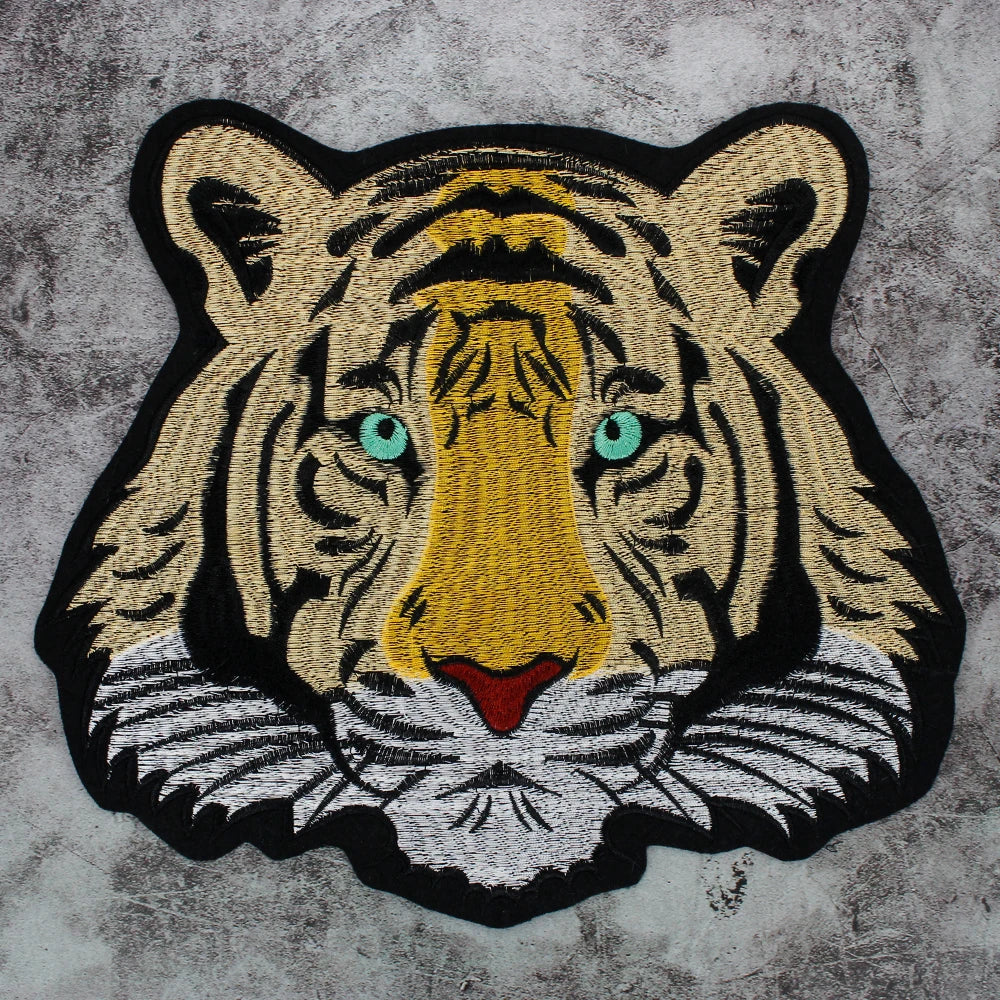 Large-size biker Punk Motorcycle Embroidered Tiger Skeleton Patch Appliques Iron on Patches Badge Clothes Sewing