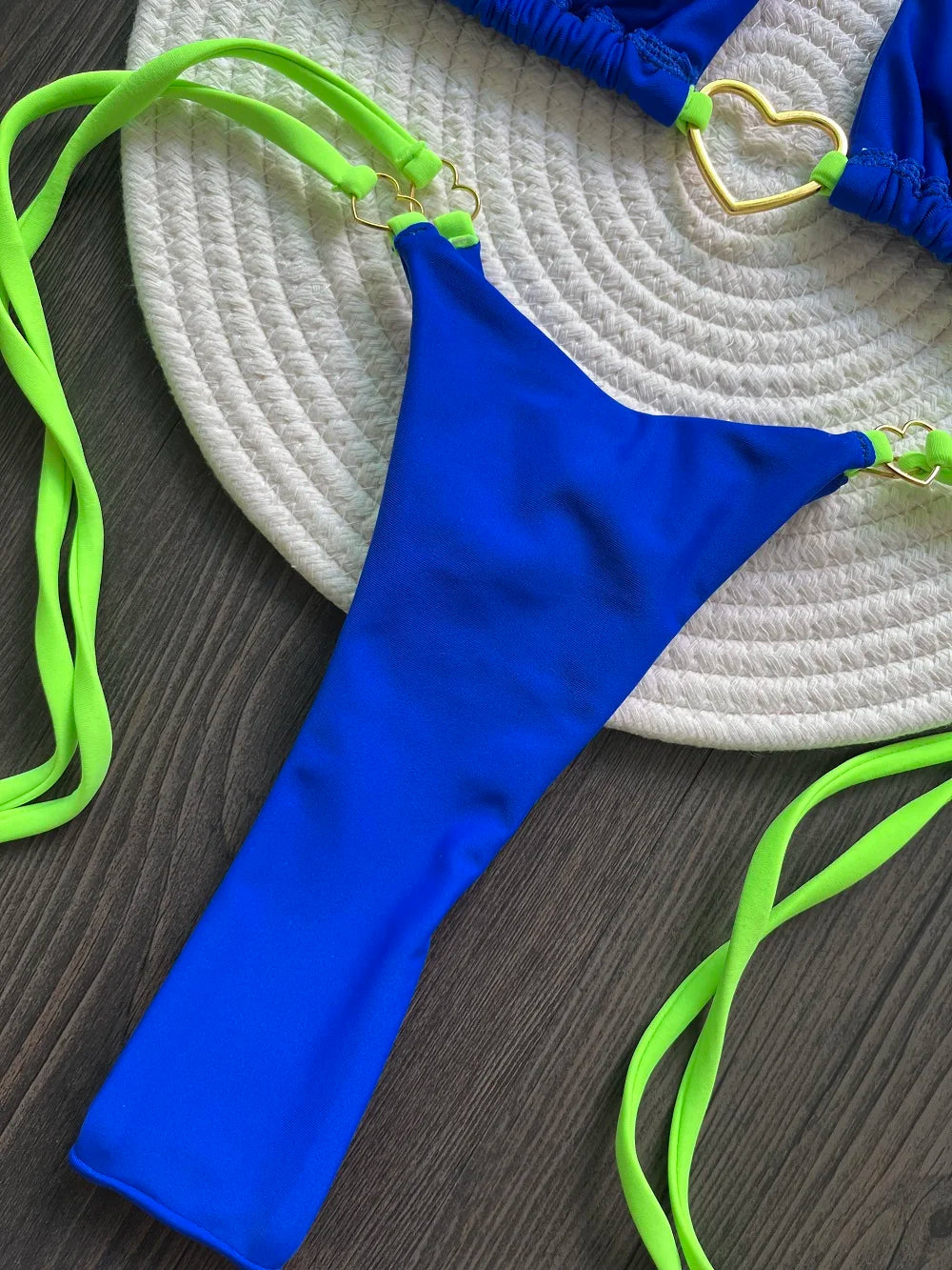 Solid Color Bikini Low Waist Lace-up Fashionable Swimsuit Two-piece Suit