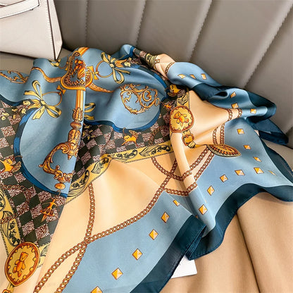 Women Square Scarf Print Satin Silk Like Bandana Shawl Wraps Scarves