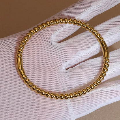 Women 18K Gold-Plated Stainless Steel Bead Open Bracelet Clasp Design Bangles Jewelry