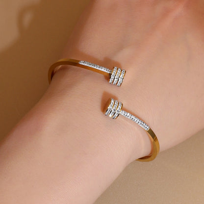 Women 18k Gold Plated Crystal Hollow Open Stainless Steel Bracelet