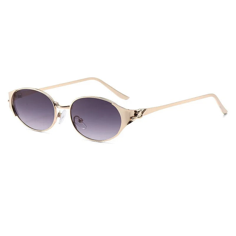 Women Metal Frame Oval Shades Fashion Designer Sunglasses Glasses