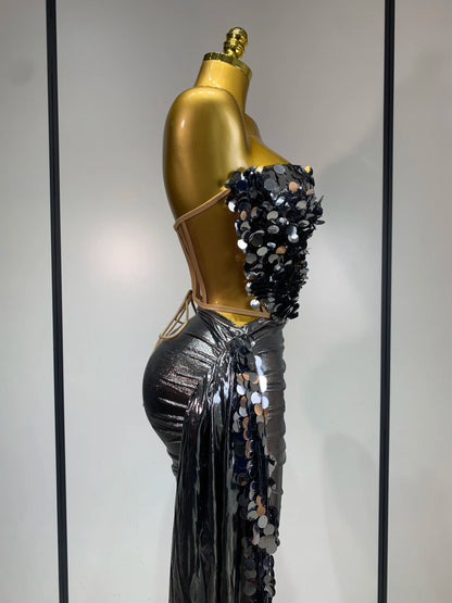 Sparkly Sequin Two Piece Sexy Strapless Backless Women's Evening Nightwear Dress