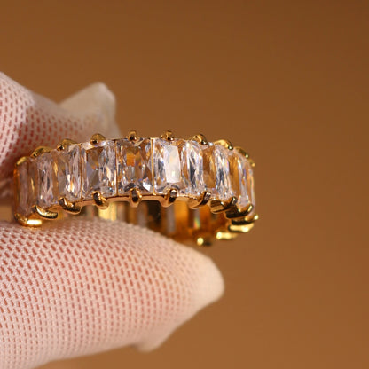 Square Zircon Stainless Steel plated 18K gold color Women's Wedding Ring