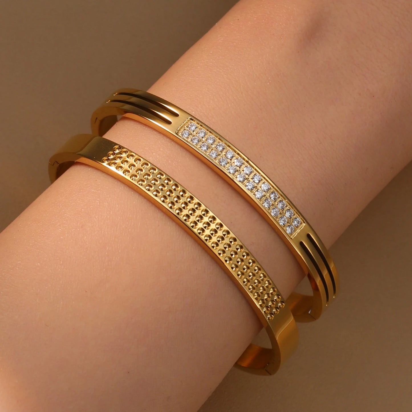 Stainless Steel 18K Gold Plated Zircon Women's Bracelet Bangles Gifts