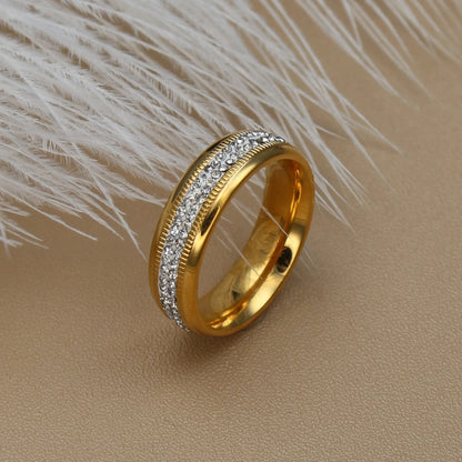 Women Zircon Stainless Steel Love Brand 18k Gold Color Wedding Ring