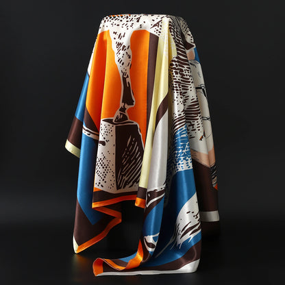 90cm Women Four Seasons Square Silk Satin Bandana Wrap Shawl Scarves Scarfs gfK4