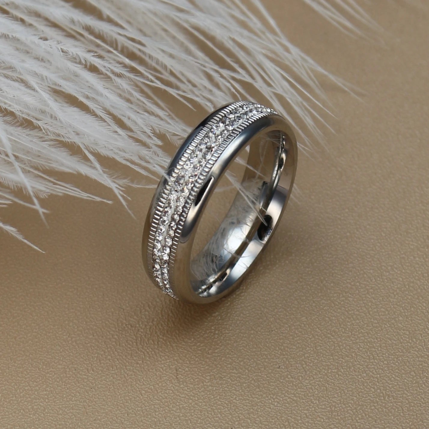 Women Zircon Stainless Steel Love Brand 18k Gold Color Wedding Ring