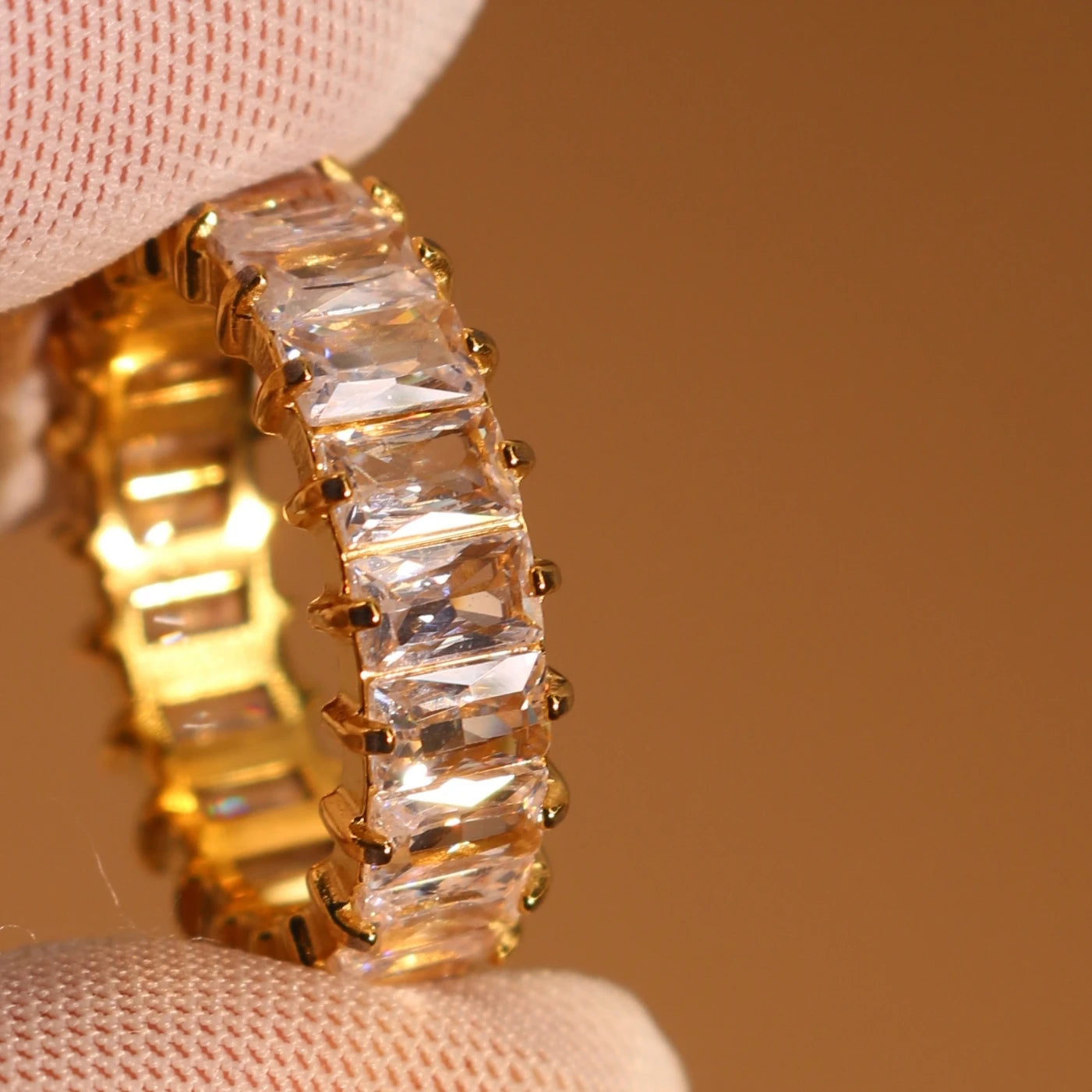 square zircon stainless steel plated 18K gold color Women's Wedding Ring