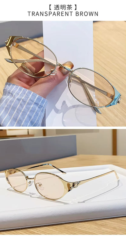 Women Metal Frame Oval Shades Fashion Designer Sunglasses Glasses