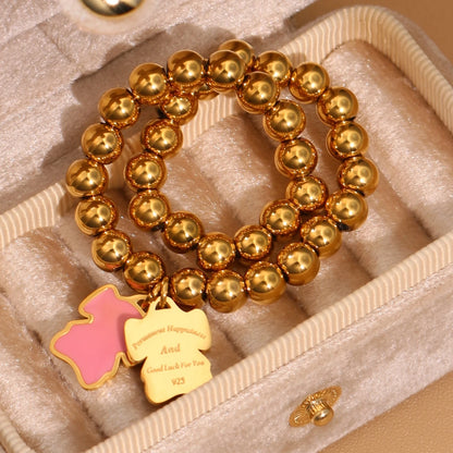 New Pink Elephant Pendant Elastic Bead Stainless Steel Bracelet 18 K Gold Plated Luxury Women's Jewelry Wholesale Gift