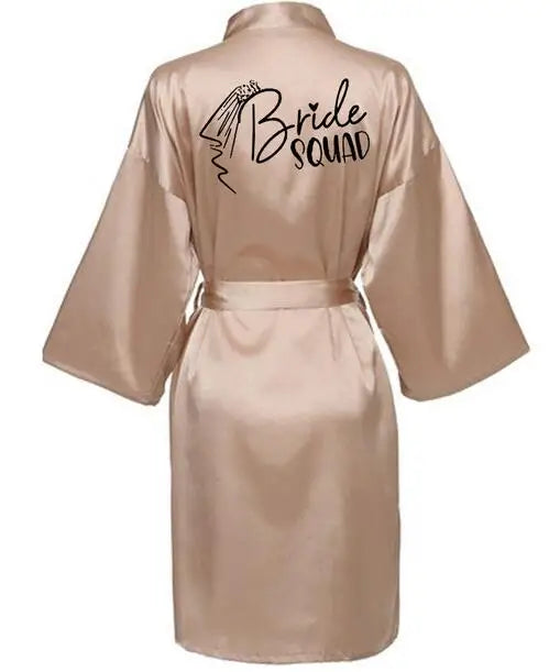 Women Wedding Bridal Bride Robe Printed Kimono Satin Pajamas Bridesmaid Bathrobe