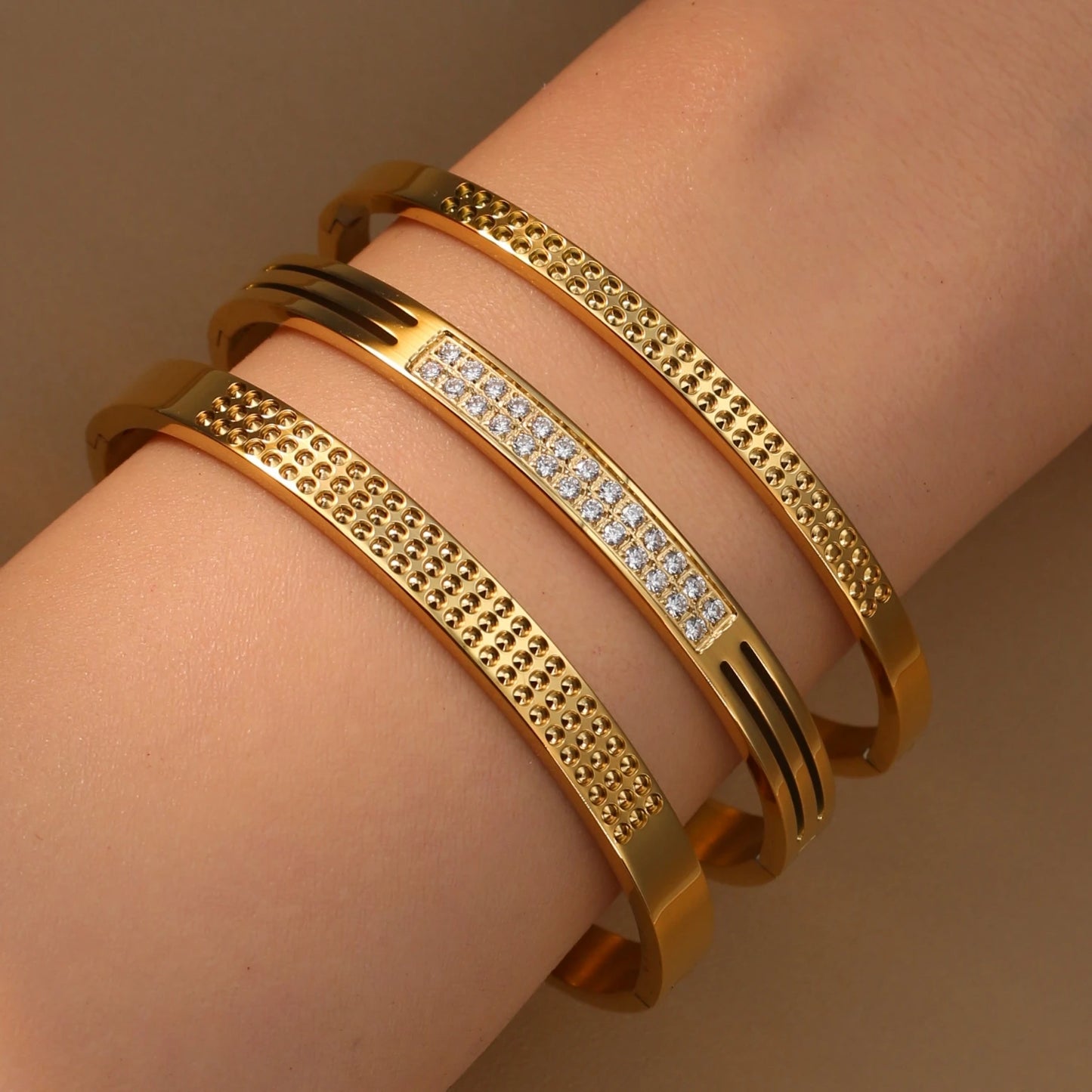Stainless Steel 18K Gold Plated Zircon Women's Bracelet Bangles Gifts