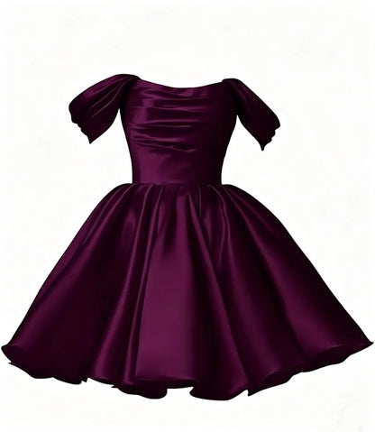 Women Off The Shoulder Satin Homecoming A Line Short Pleated Strapless Prom Evening Dress w/ Pockets