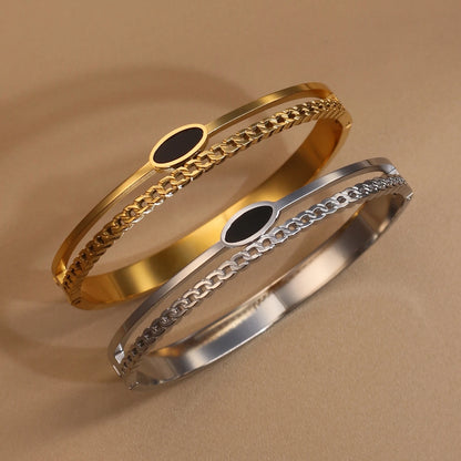 Luxury 2-In-1 Wedding Gold Black Acrylic Stainless Steel Ring Bangles Set