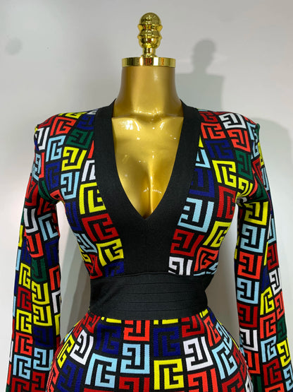 Women Long Sleeve V-Neck Bodycon Short Bandage Evening Party Cocktail Dress