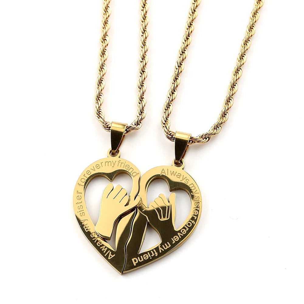 Women Heart Friend Lover Sister Pendant Stainless Steel Gold Color Necklace