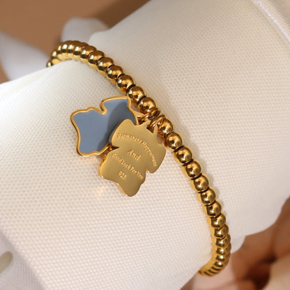 New Pink Elephant Pendant Elastic Bead Stainless Steel Bracelet 18 K Gold Plated Luxury Women's Jewelry Wholesale Gift