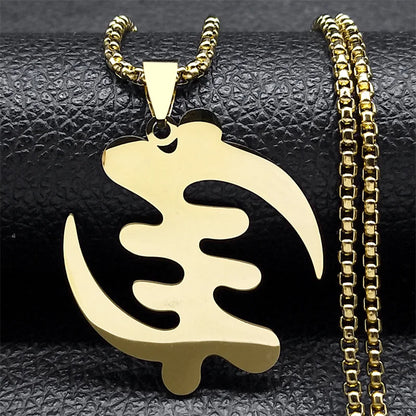 Women Men Stainless Steel Silver Color Ethnic Adinkra Gye Nyame Ghana African Chain Necklace