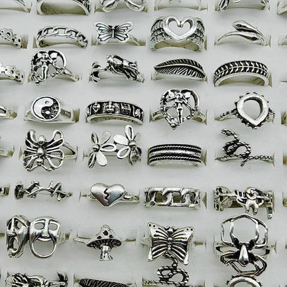 30pcs/Lot Wholesale Big Flower Cutout Skull Spider Animal Leaf Love Snake Finger Rings