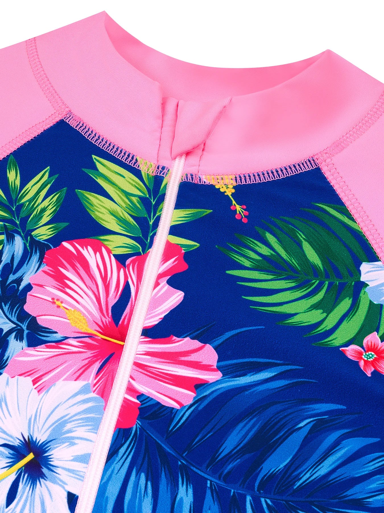 Girls Kids One-Piece Long Sleeve Plants Print Beach Boyleg Shorts Design Swimsuit