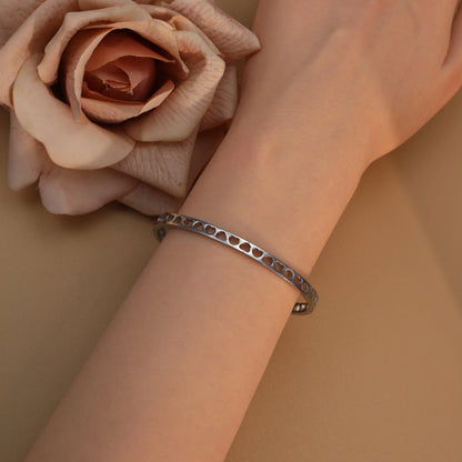 18K Gold-Plated LOVE Stainless Steel Zircon Openwork Bangle Bracelet Women's Jewelry