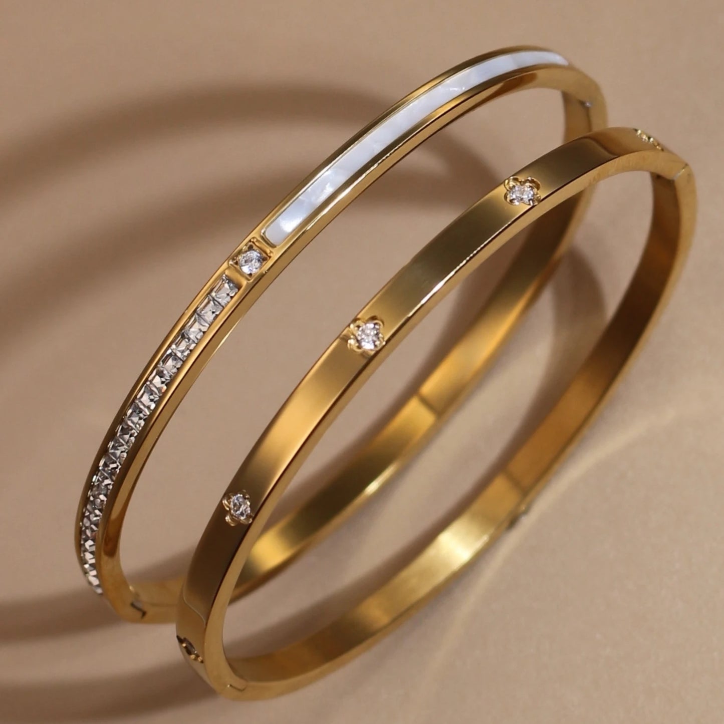 Geometric Crystal Design 18K Gold Plated Stainless Steel Bangle Bracelet Women's Jewelry Gift