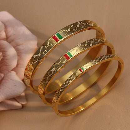 18K Gold Plated Stainless Steel 55MM Red Green Bangles Fashionable Bracelet