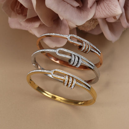 Delicate Crystal Cutout Knot Stainless Steel Gold Color Women's Charm Bracelet