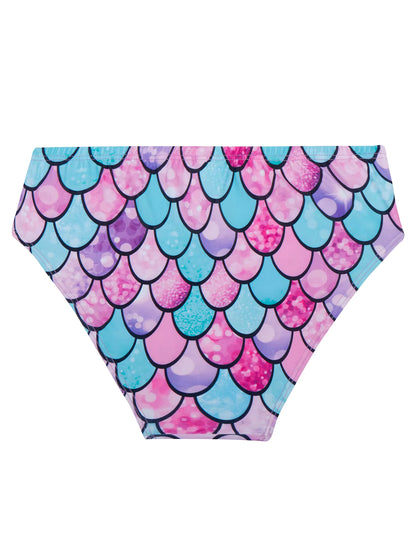 2pcs Kids Girl Sleeveless Pink Ruffle Crop Tops Scale Print Swim Briefs Swimming Suit