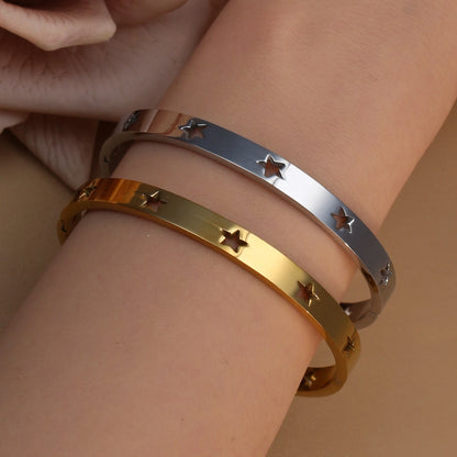 18K Gold Plated Stainless Steel Hollow Star Zircon Bracelet Bangle
