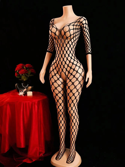 Sexy Open Crotch Bodystocking Mesh Body Stockings Erotic Underwear Crotchless Fishnet Lingerie