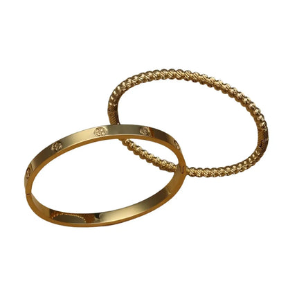 Luster Zircon Women's High Polished Stainless Steel Gold Color Bracelet Bangle Fashion Jewelry