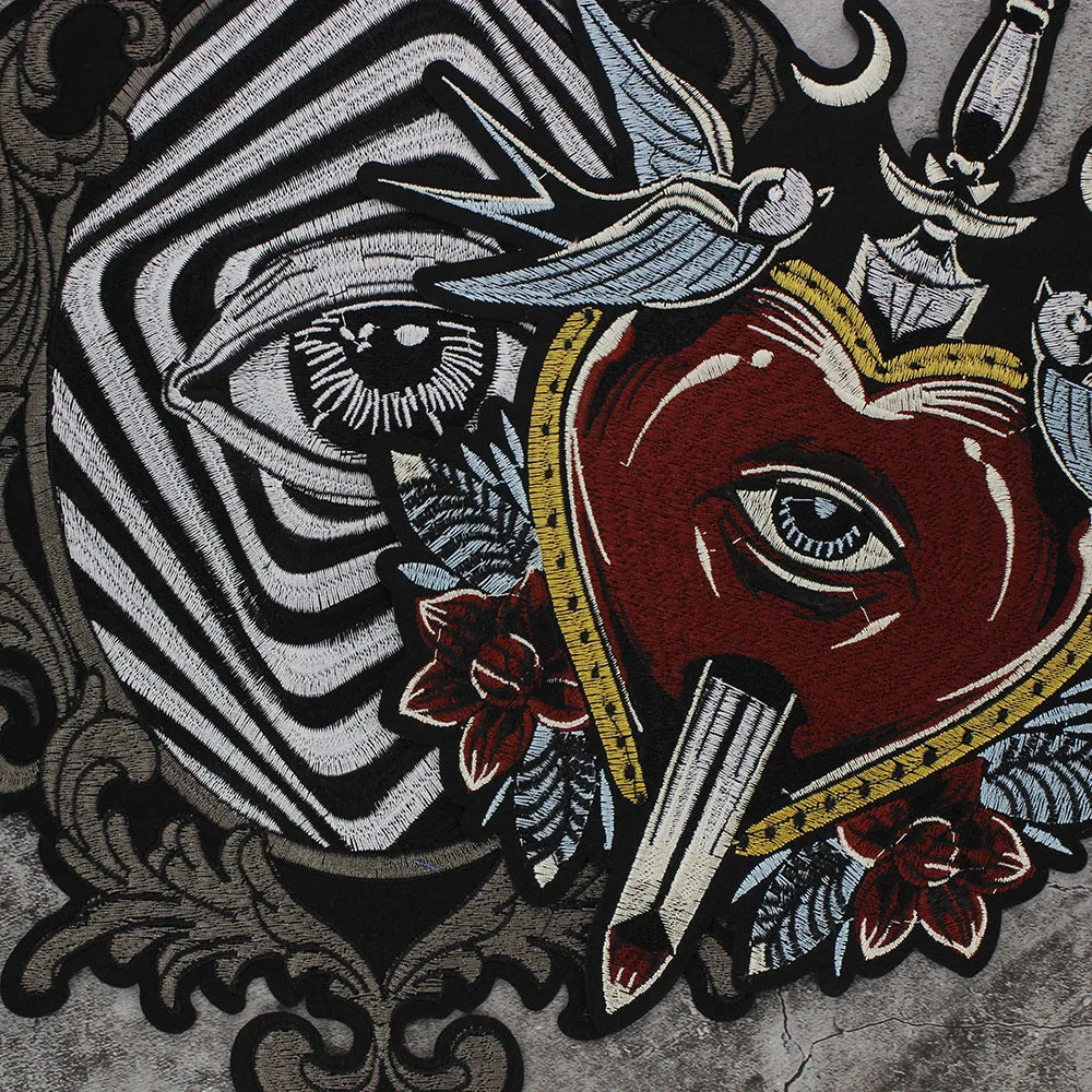 Embroidery Big heart bird Mirror Eyes patch Iron On Sew on for Clothes