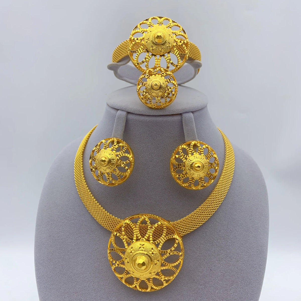African Indian Bridal Women 24k Gold Color Dubai Ethiopian Necklace Earrings Jewelry Sets