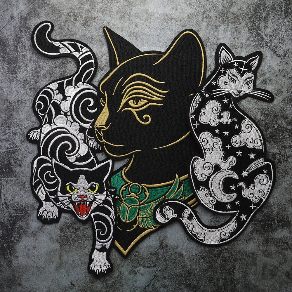 Large Black Noble Animal Cat Patch Embroidered Patches Iron on Clothing Backpack Badges Twill Craft Stickers