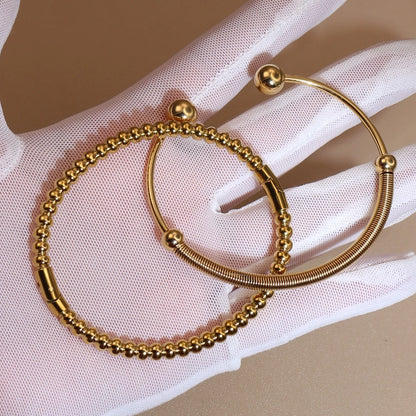 Women 18K Gold-Plated Stainless Steel Bead Open Bracelet Clasp Design Bangles Jewelry