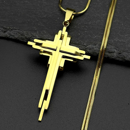 Men Women Gold Silver Color Hip Hop Crucifix Chain Amulet Stainless Steel Multi-layer Jesus Cross Pendant Necklace