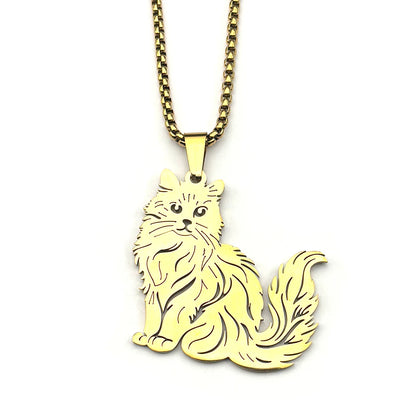 Women Men Stainless Steel Silver Color Kitty Cat Animal Ragdoll Clavicle Chain Necklace