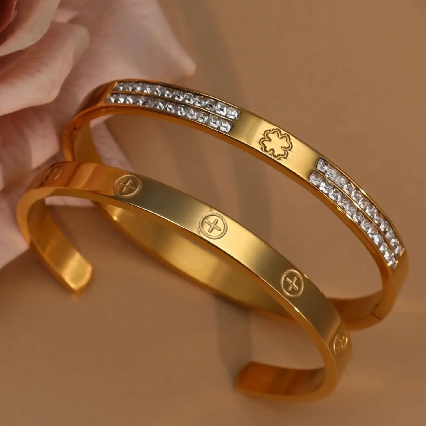 18K Gold-Plated Cross Screwdriver Stainless Steel Zircon Bangle Bracelet Women's Jewelry