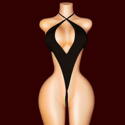 Sexy Babydoll Thong Body Curved Tight Fitting Suspenders Silk Sleepwear Bodystocking Dress