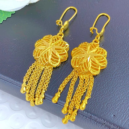 Dubai Ethiopia Tassel Gold Color African Women Bridal Wedding Drop Earrings