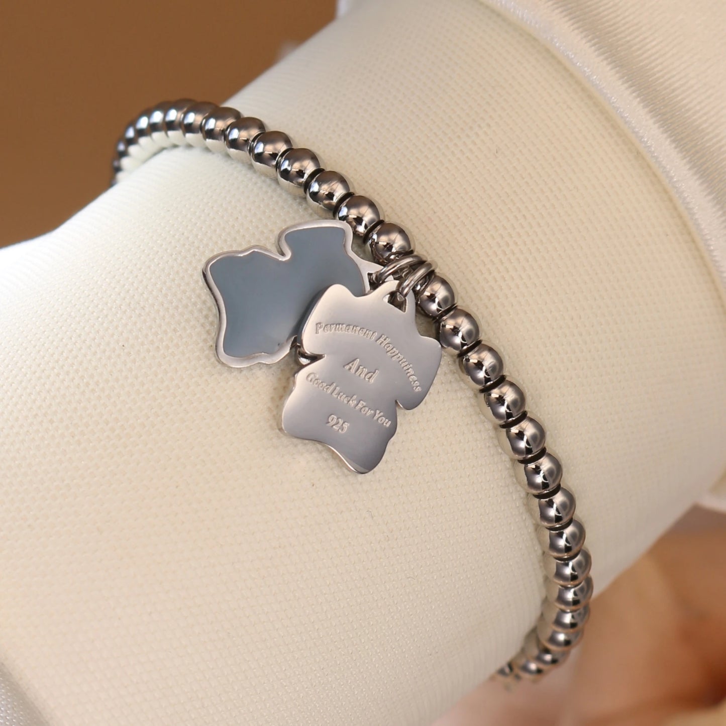 New Pink Elephant Pendant Elastic Bead Stainless Steel Bracelet 18 K Gold Plated Luxury Women's Jewelry Wholesale Gift